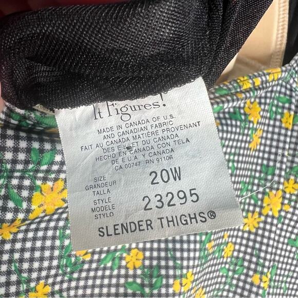 Vintage It Figures Slender Thighs Swim Dress Plus Size 20 Swimsuit Yellow Floral - Picture 9 of 9